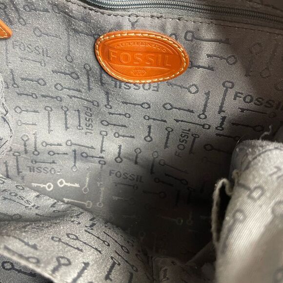 Fossil Brown canvas and yellow mustard suede medium shoulder/crossbody bag . - Picture 12 of 13